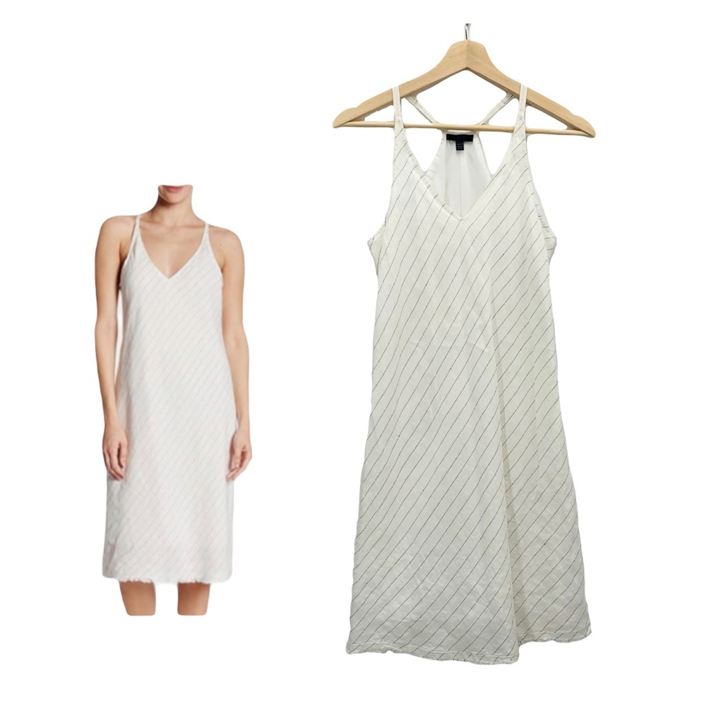 ATM White with Black Stripes Linen Midi Length Summer Sun Dress Size XS